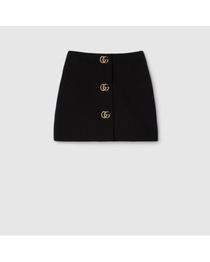 Gucci Falda De Crepé De Lana Con Botones De Doble G, Talla - Negro