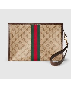 Gucci Pouch With Web, Gg Canvas - Natural
