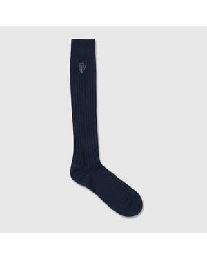 Gucci Knit Cotton Socks With Embroidery - Blue