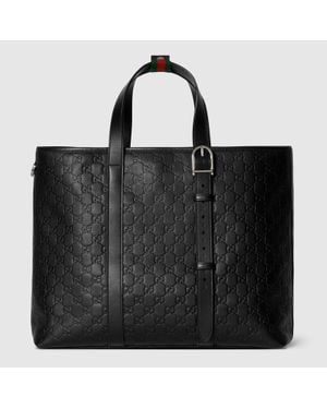 Gucci Borsa Shopping Gg Emblem Misura Grande - Nero