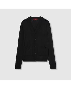 Gucci Fine Wool Knit Cardigan With Intarsia - Black