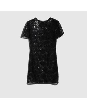 Gucci Embroidered Tulle Dress With Sequins, Size 38 It, Ready-To-Wear - Black