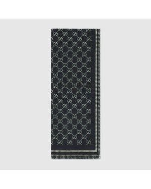 Gucci Gg Wool Jacquard Scarf - Grey