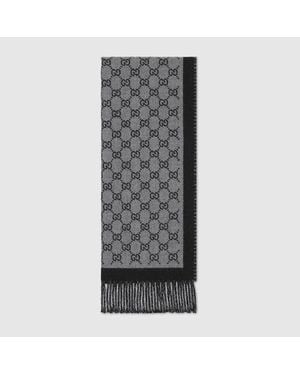 Gucci Schal Aus Gg Wolljacquard - Grau