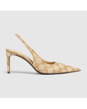 Gucci Donna Crystal Slingback Pump, Gg Canvas - Metallic
