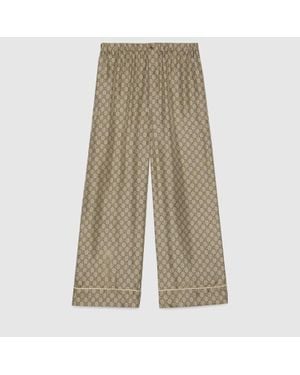 Gucci Gg Supreme Print Silk Trouser - Natural