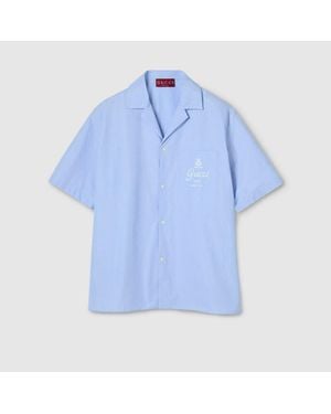 Gucci Bowling-Shirt Aus Dünn Gestreiftem Baumwollpopeline, Größe - Blau
