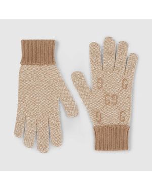 Gucci Handschuhe Aus Gg Kaschmir-Lamé, Größe - Natur