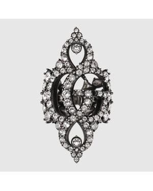 Gucci Anello Largo Gg Marmont Con Cristalli, Taglia - Nero