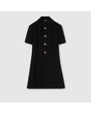 Gucci Crêpe Wool Dress With Double G Button - Black