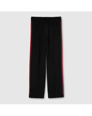 Gucci Pantalon Décontracté En Laine Tricotée Et Soie Avec Bande Web, Taille - Noir