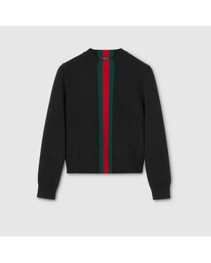 Gucci Fine Knit Wool Jumper With Web - Black