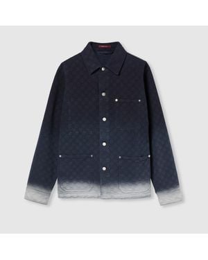 Gucci Hemd Aus Gebleichtem Gg Baumwolldenim-Jacquard, Größe - Blau