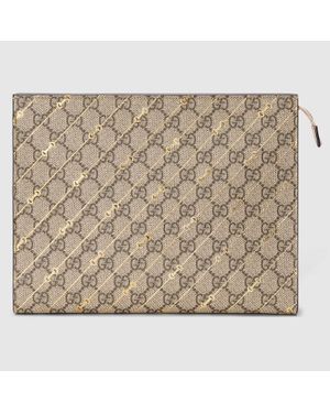 Gucci Pouch Con Stampa Morsetto - Marrone