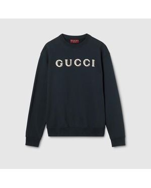 Gucci Sudadera De Punto De Algodón Con Bordado, Talla - Azul