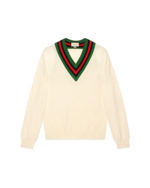 Gucci Suéter De Punto De Lana Con Rayas En El Cuello - Blanco