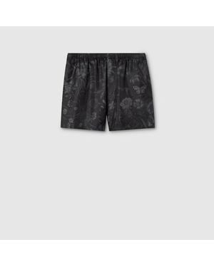 Gucci Printed Silk Twill Shorts - Black