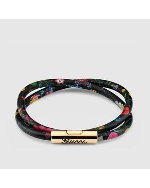 Gucci Leather Double Bracelet With Script - Black