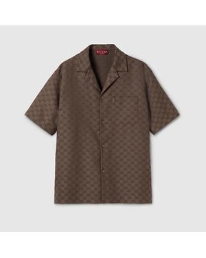 Gucci Gg Canvas Linen Blend Bowling Shirt - Brown