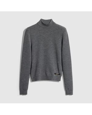Gucci Fine Rib Knit Wool Top With Horsebit - Grey