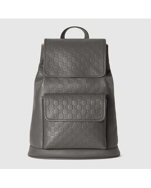 Gucci Mochila Gg Emblem Mediana - Gris