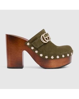 Gucci Platform Clog With Double G, Suede - Brown