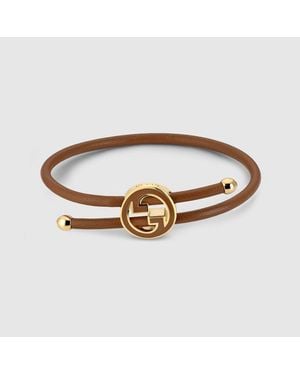 Gucci Bracelet With Enamel Round Interlocking G - Brown