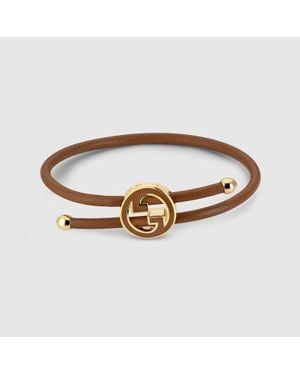 Gucci Bracciale Con Incrocio Gg Tondo Smaltato - Marrone