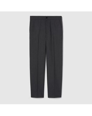 Gucci Wool Blend Twill Pant With Logo - Grey