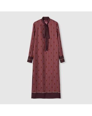 Gucci Printed Silk Twill Dress With Bow - Red