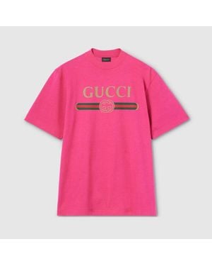 Gucci Silk Blend Jersey T-Shirt With Print - Pink