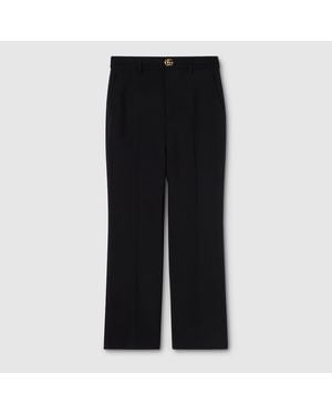 Gucci Crêpe Wool Trousers With Double G Button - Black