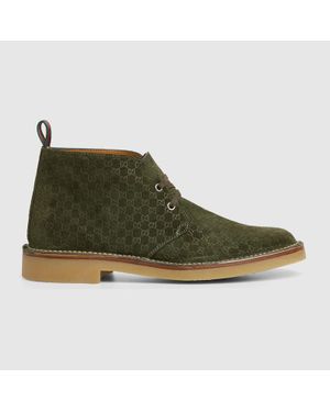 Gucci Ankle Boot With Web, Suede - Green