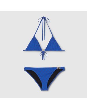 Gucci Bikini De Punto Elástico Con Estampado, Talla - Azul