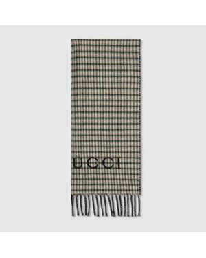 Gucci Tartan Cashmere Wool Scarf, Wool - Grey