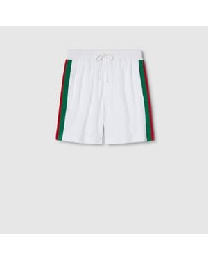 Gucci Short En Tissu Éponge Gg Avec Bande Web, Taille - Blanc