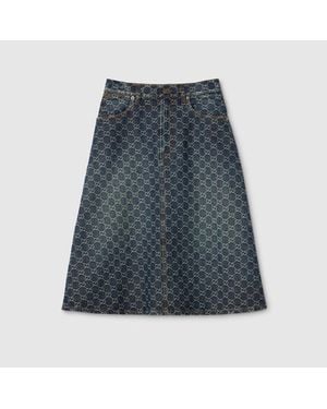 Gucci Gg Cotton Denim Jacquard Skirt, Size 40 It, Ready-To-Wear - Grey