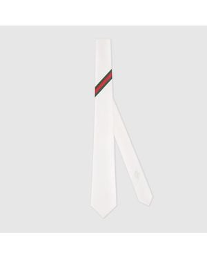 Gucci Corbata De Jacquard De Seda Con Tribanda Web - Blanco