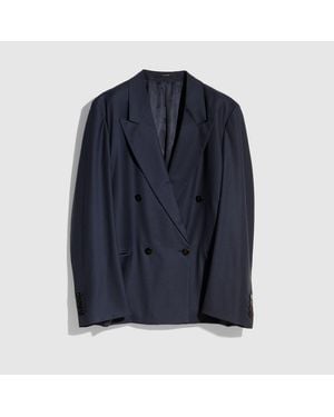 Gucci Light Wool Double-Breasted Jacket, Size 48 It, Ready-To-Wear - Blue