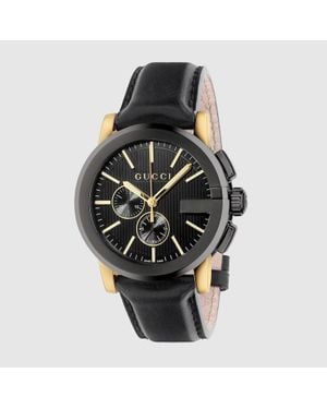 Gucci Men's G-chrono Chronograph Leather Strap Watch - Black