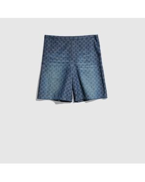 Gucci Gg Chambray Cotton Denim Shorts, Size 44 It, Ready-To-Wear - Blue
