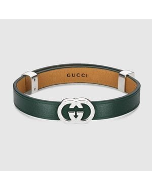 Gucci Pulsera Interlocking De Piel - Verde