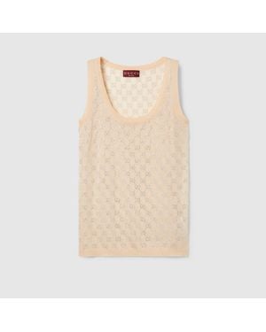 Gucci Fine Silk Tank Top With Gg Crystals - Natural