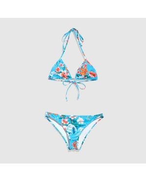Gucci Bikini De Punto Elástico Estampado, Talla - Azul