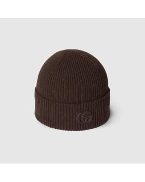 Gucci Cashmere Hat With Patch - Brown