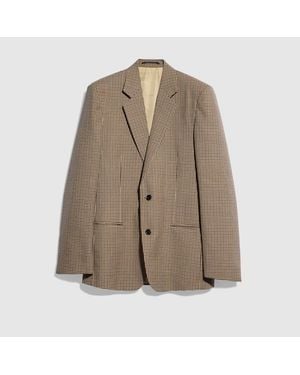 Gucci Gingham Wool Single-Breasted Jacket - Brown