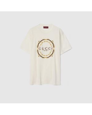 Gucci T-Shirt Aus Baumwolljersey Mit Print, Größe - Weiß