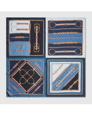Gucci Printed Silk Twill Jacquard Carré - Blue