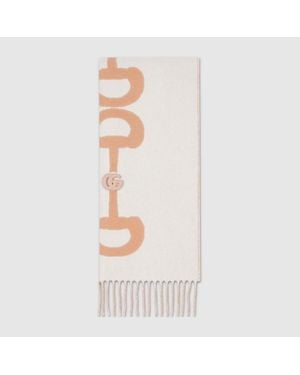 Gucci Wool Cashmere Scarf With Intarsia, Cashmere - White