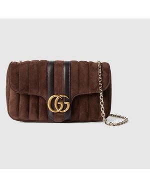 Gucci Jetset Gg Marmont Small Shoulder Bag, Suede - Brown